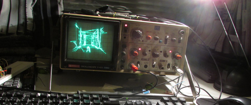 Quake 1 rendered on a Hitachi V-422 oscilloscope.